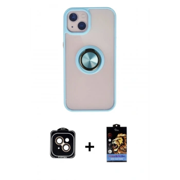 MARSİLYAN™- iPhone 15 Kılıf Yörünge Çizgi - Siyah Buffer Hayalet Cam Ekran Koruyucu + PVD Metal Kamera Lens - TU