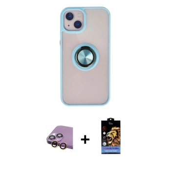 MARSİLYAN™- iPhone 15 Kılıf Yörünge Çizgi - Siyah Buffer Hayalet Cam Ekran Koruyucu + Raze Metal Kamera Lens - SI