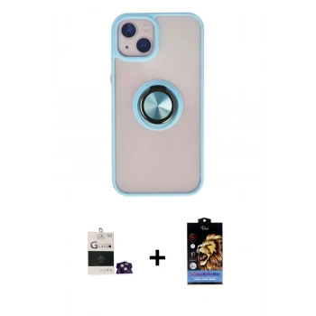 MARSİLYAN™- iPhone 15 Kılıf Yörünge Çizgi - Siyah Buffer Hayalet Cam Ekran Koruyucu + Bilvis Titan Kamera Lens - YL