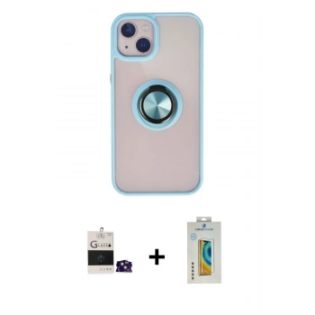 MARSİLYAN™- iPhone 15 Kılıf Yörünge Çizgi - Siyah Polymer Nano Ekran Koruyucu + Bilvis Titan Kamera Lens - PE
