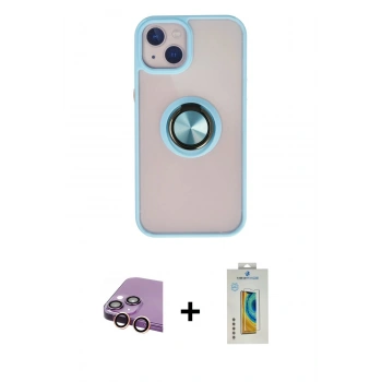 MARSİLYAN™- iPhone 15 Kılıf Yörünge Çizgi - Siyah Polymer Nano Ekran Koruyucu + Raze Metal Kamera Lens - PE