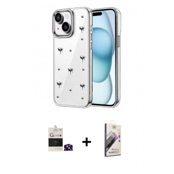 MARSİLYAN™- iPhone 15 Kılıf Yörünge Form - Siyah Bilvis 3D Mat Cam Ekran Koruyucu + Bilvis Titan Kamera Lens - YL