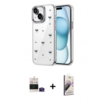 MARSİLYAN™- iPhone 15 Kılıf Yörünge Form - Siyah Bilvis 3D Mat Cam Ekran Koruyucu + Bilvis Titan Kamera Lens - PE