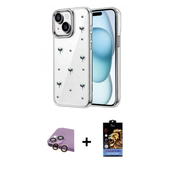 MARSİLYAN™- iPhone 15 Kılıf Yörünge Form - Siyah Buffer Hayalet Cam Ekran Koruyucu + Raze Metal Kamera Lens - SI