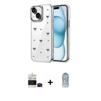 MARSİLYAN™- iPhone 15 Kılıf Yörünge Form - Siyah Joko Magic 5D Cam + Bilvis Titan Kamera Lens - SH