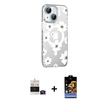 MARSİLYAN™- iPhone 15 Kılıf Yörünge Işık Prime - Siyah Buffer Hayalet Cam Ekran Koruyucu + Bilvis Titan Kamera Lens - YL