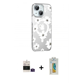 MARSİLYAN™- iPhone 15 Kılıf Yörünge Işık Prime - Siyah Polymer Nano Ekran Koruyucu + Bilvis Titan Kamera Lens - PE