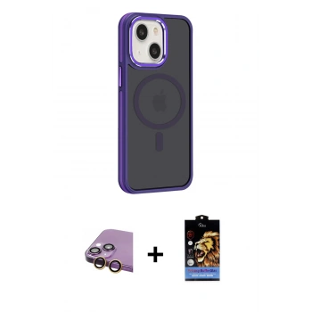MARSİLYAN™- iPhone 15 Kılıf Yörünge Klasik - Siyah Buffer Hayalet Cam Ekran Koruyucu + Raze Metal Kamera Lens - SI