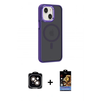 MARSİLYAN™- iPhone 15 Kılıf Yörünge Klasik - Siyah Buffer Hayalet Cam Ekran Koruyucu + PVD Metal Kamera Lens - TU