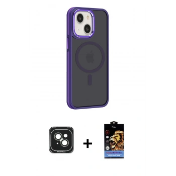 MARSİLYAN™- iPhone 15 Kılıf Yörünge Klasik - Siyah Buffer Hayalet Cam Ekran Koruyucu + PVD Metal Kamera Lens - YL