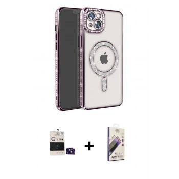 MARSİLYAN™- iPhone 15 Kılıf Zirve Doku Prime - Siyah Bilvis 3D Mat Cam Ekran Koruyucu + Bilvis Titan Kamera Lens - PE
