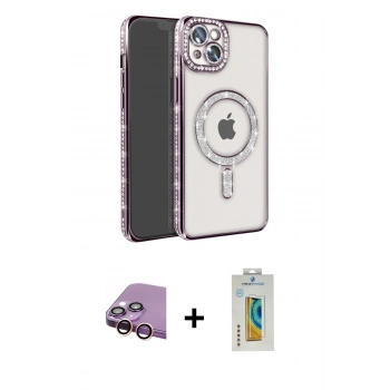 MARSİLYAN™- iPhone 15 Kılıf Zirve Doku Prime - Siyah Polymer Nano Ekran Koruyucu + Raze Metal Kamera Lens - PE