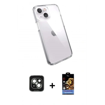 MARSİLYAN™- iPhone 15 Kılıf Zirve Doku - Siyah Buffer Hayalet Cam Ekran Koruyucu + PVD Metal Kamera Lens - YL