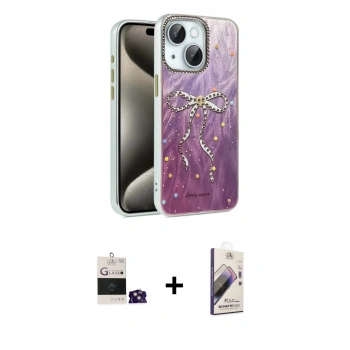 MARSİLYAN™- iPhone 15 Kılıf Zirve Modern Prime - Siyah Bilvis 3D Mat Cam Ekran Koruyucu + Bilvis Titan Kamera Lens - YL