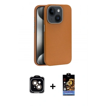 MARSİLYAN™- iPhone 15 Kılıf Zirve Modern Prime - Siyah Buffer Hayalet Cam Ekran Koruyucu + PVD Metal Kamera Lens - TU