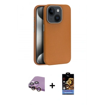 MARSİLYAN™- iPhone 15 Kılıf Zirve Modern Prime - Siyah Buffer Hayalet Cam Ekran Koruyucu + Raze Metal Kamera Lens - PE