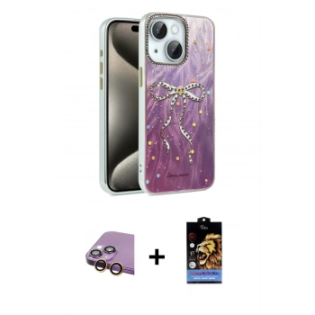 MARSİLYAN™- iPhone 15 Kılıf Zirve Modern Prime - Siyah Buffer Hayalet Cam Ekran Koruyucu + Raze Metal Kamera Lens - SI