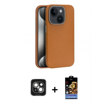 MARSİLYAN™- iPhone 15 Kılıf Zirve Modern Prime - Siyah Buffer Hayalet Cam Ekran Koruyucu + PVD Metal Kamera Lens - YL
