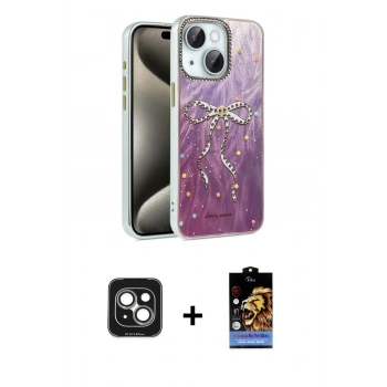 MARSİLYAN™- iPhone 15 Kılıf Zirve Modern Prime - Siyah Buffer Hayalet Cam Ekran Koruyucu + PVD Metal Kamera Lens - YL
