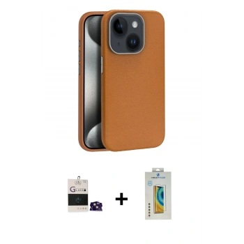 MARSİLYAN™- iPhone 15 Kılıf Zirve Modern Prime - Siyah Polymer Nano Ekran Koruyucu + Bilvis Titan Kamera Lens - PE
