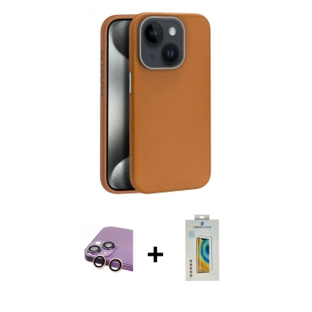 MARSİLYAN™- iPhone 15 Kılıf Zirve Modern Prime - Siyah Polymer Nano Ekran Koruyucu + Raze Metal Kamera Lens - PE