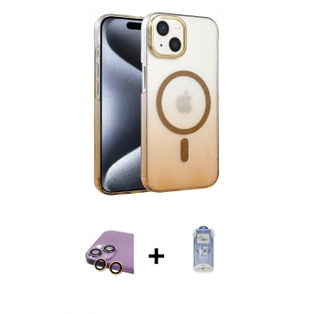MARSİLYAN™- iPhone 15 Plus Kılıf Ahenk Doku Özel Seri - Siyah Joko Magic 5D Cam + Raze Metal Kamera Lens - SI