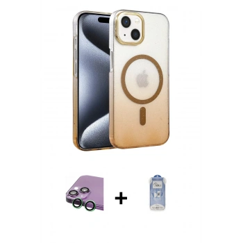 MARSİLYAN™- iPhone 15 Plus Kılıf Ahenk Doku Özel Seri - Siyah Joko Magic 5D Cam + Raze Metal Kamera Lens - YL