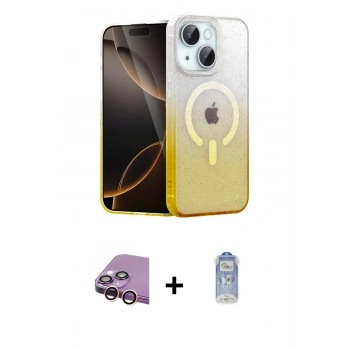 MARSİLYAN™- iPhone 15 Plus Kılıf Eksen Minimal Özel Seri - Siyah Joko Magic 5D Cam + Raze Metal Kamera Lens - PE