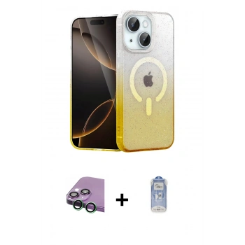 MARSİLYAN™- iPhone 15 Plus Kılıf Eksen Minimal Özel Seri - Siyah Joko Magic 5D Cam + Raze Metal Kamera Lens - YL