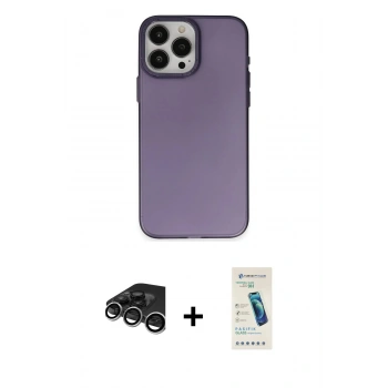 MARSİLYAN™- iPhone 15 Pro Kılıf Ahenk Çizgi Prime - Şeffaf Pasifik Cam Ekran Koruyucu + Raze Metal Kamera Lens - GS