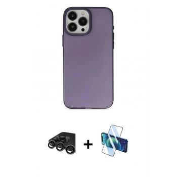 MARSİLYAN™- iPhone 15 Pro Kılıf Ahenk Çizgi Prime - Siyah 3D Antistatik Cam Ekran Koruyucu + Raze Metal Kamera Lens - TMGI
