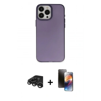 MARSİLYAN™- iPhone 15 Pro Kılıf Ahenk Çizgi Prime - Siyah 3D Antistatik Mat Seramik Nano Ekran Koruyucu + Raze Metal Kamera Lens - TMGI