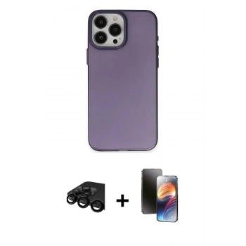 MARSİLYAN™- iPhone 15 Pro Kılıf Ahenk Çizgi Prime - Siyah 3D Antistatik Mat Seramik Nano Ekran Koruyucu + Raze Metal Kamera Lens - SH