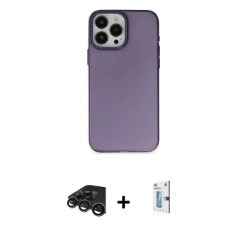 MARSİLYAN™- iPhone 15 Pro Kılıf Ahenk Çizgi Prime - Siyah Bilvis 0.18mm Plus Cam Ekran Koruyucu + Raze Metal Kamera Lens - TMGI