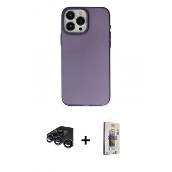 MARSİLYAN™- iPhone 15 Pro Kılıf Ahenk Çizgi Prime - Siyah Bilvis 3D Cam Ekran Koruyucu + Raze Metal Kamera Lens - LT