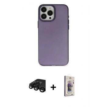 MARSİLYAN™- iPhone 15 Pro Kılıf Ahenk Çizgi Prime - Siyah Bilvis 3D Cam Ekran Koruyucu + Raze Metal Kamera Lens - SH