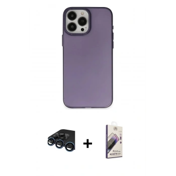 MARSİLYAN™- iPhone 15 Pro Kılıf Ahenk Çizgi Prime - Siyah Bilvis 3D Mat Cam Ekran Koruyucu + Raze Metal Kamera Lens - LT