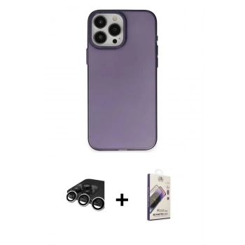 MARSİLYAN™- iPhone 15 Pro Kılıf Ahenk Çizgi Prime - Siyah Bilvis 3D Mat Cam Ekran Koruyucu + Raze Metal Kamera Lens - GS
