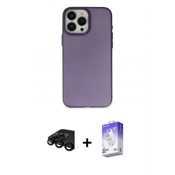 MARSİLYAN™- iPhone 15 Pro Kılıf Ahenk Çizgi Prime - Siyah Bilvis 5in1 3D Magic Cam Ekran Koruyucu + Raze Metal Kamera Lens - SH
