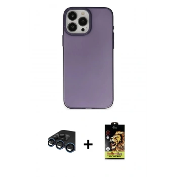MARSİLYAN™- iPhone 15 Pro Kılıf Ahenk Çizgi Prime - Siyah Buffer Cam Ekran Koruyucu + Raze Metal Kamera Lens - LT
