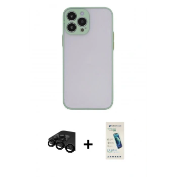 MARSİLYAN™- iPhone 15 Pro Kılıf Ahenk Çizgi Serisi - Şeffaf Pasifik Cam Ekran Koruyucu + Raze Metal Kamera Lens - SH