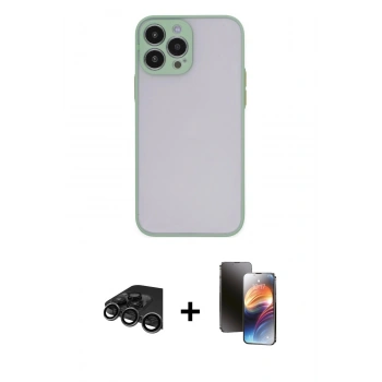 MARSİLYAN™- iPhone 15 Pro Kılıf Ahenk Çizgi Serisi - Siyah 3D Antistatik Mat Seramik Nano Ekran Koruyucu + Raze Metal Kamera Lens - TMGI