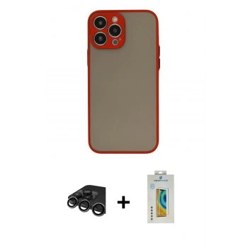 MARSİLYAN™- iPhone 15 Pro Kılıf Ahenk Çizgi Serisi - Siyah Polymer Nano Ekran Koruyucu + Raze Metal Kamera Lens - TMGI