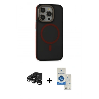 MARSİLYAN™- iPhone 15 Pro Kılıf Ahenk Form Serisi - Şeffaf Royal Nano Ekran Koruyucu + Raze Metal Kamera Lens - GS