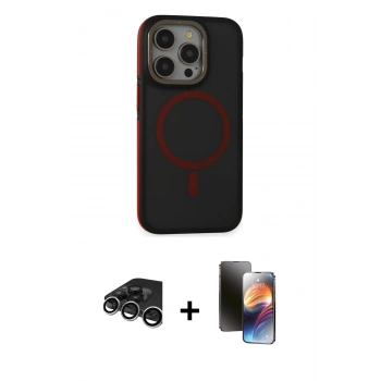 MARSİLYAN™- iPhone 15 Pro Kılıf Ahenk Form Serisi - Siyah 3D Antistatik Mat Seramik Nano Ekran Koruyucu + Raze Metal Kamera Lens - GS