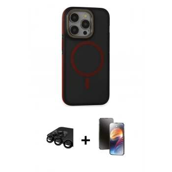 MARSİLYAN™- iPhone 15 Pro Kılıf Ahenk Form Serisi - Siyah 3D Antistatik Mat Seramik Nano Ekran Koruyucu + Raze Metal Kamera Lens - SH