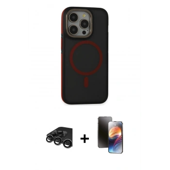 MARSİLYAN™- iPhone 15 Pro Kılıf Ahenk Form Serisi - Siyah 3D Antistatik Mat Seramik Nano Ekran Koruyucu + Raze Metal Kamera Lens - TMGI