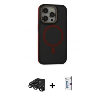 MARSİLYAN™- iPhone 15 Pro Kılıf Ahenk Form Serisi - Siyah Bilvis 0.18mm Plus Cam Ekran Koruyucu + Raze Metal Kamera Lens - TMGI