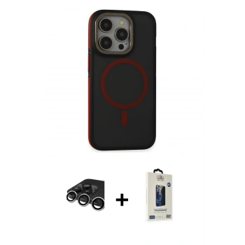 MARSİLYAN™- iPhone 15 Pro Kılıf Ahenk Form Serisi - Siyah Bilvis Hayalet Cam Ekran Koruyucu + Raze Metal Kamera Lens - GS
