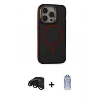 MARSİLYAN™- iPhone 15 Pro Kılıf Ahenk Form Serisi - Siyah Joko Magic 5D Cam + Raze Metal Kamera Lens - SH
